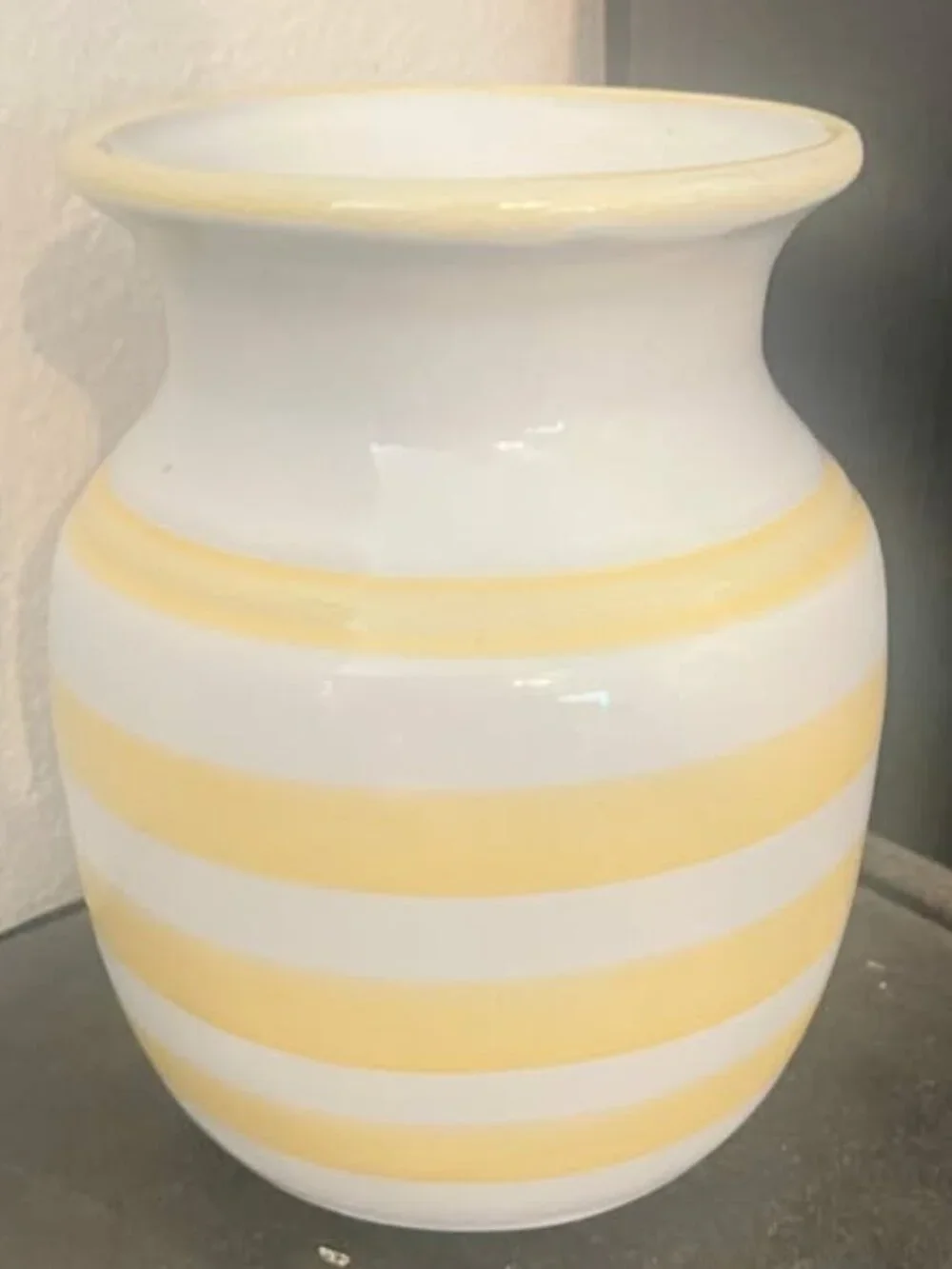 Vintage White and Yellow Striped Ceramic Pitcher/Vase